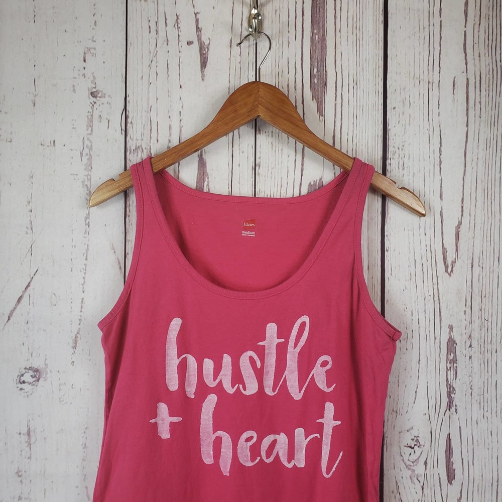 Hanes Hustle and Heart Activewear Tank Top Womens Size Medium Cotton Pink